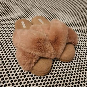 Tan Fluffy Slide Slippers